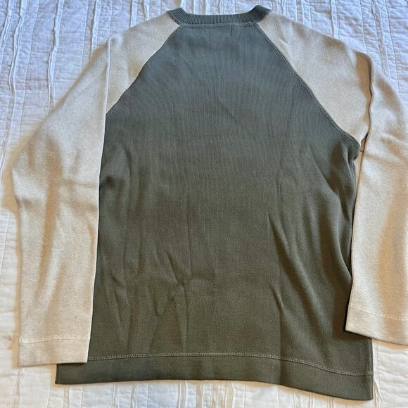Eddie Bauer Men’s Raglan Crewneck Pullover Olive Green Tan 100% Cotton S - Picture 2 of 7